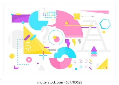 Abstract Futuristic Geometry Techno Background Banner Colorful Isolated Vector on White. Trendy Object Shapes Illustration for Web.