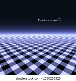 Abstract futuristic glowing background with vision perspective. Tile floor infinity texture - retro design 80-90s. Vector copy space. 