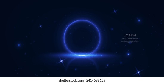 Abstract futuristic glowing blue circle light ray on dark blue background with lighting effect. Vector illustration