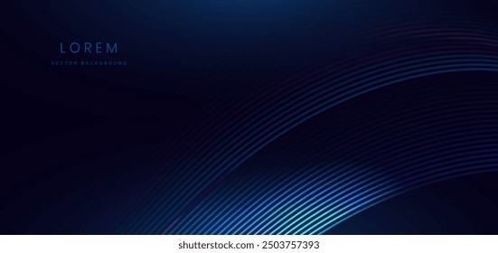 Abstract futuristic glowing blue curve lines. Hi speed motion moving concept on dark blue background. Vector illustration