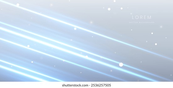 Raio de luz azul brilhante futurista abstrato com efeito de iluminação cinzento no fundo cinza. Ilustração vetorial