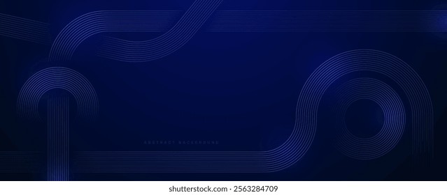 Abstract futuristic glowing circular geometric lines on dark blue background. Modern technologies concept, banner, poster or cover. Vector illustration.