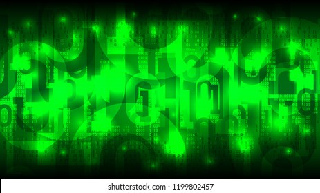 Abstract futuristic glowing cyberspace with binary code, matrix green background with digits, cloud of big data
