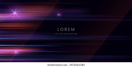 Abstractas efecto de líneas de luz brillante futurista sobre fondo azul oscuro. Concepto de movimiento rápido. Ilustración vectorial