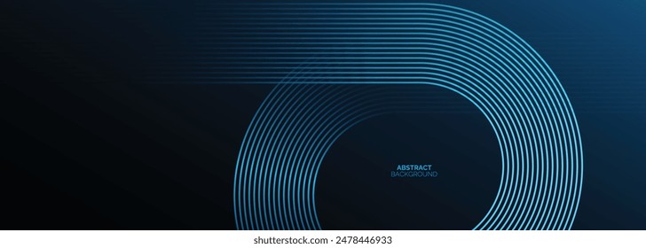 Abstract futuristic glowing lines on dark background. Elegant geometric stripe line design. Modern shiny blue rounded lines pattern.