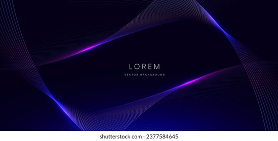 Abstract futuristic glowing neon blue and pink wave light lines on dark blue background. Vector illustration