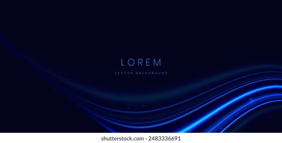 Abstract futuristic glowing neon blue lines. Hi speed motion moving concept on dark blue background. Vector illustration