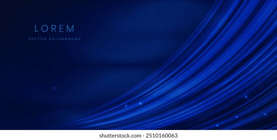 Abstract futuristic glowing neon blue lines. Hi speed motion moving concept on dark blue background. Vector illustration
