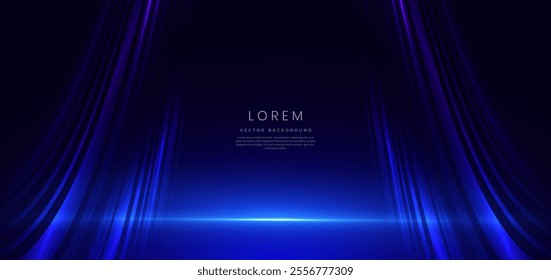 Abstract futuristic glowing neon blue lines. Hi speed motion moving concept on dark blue background. Vector illustration