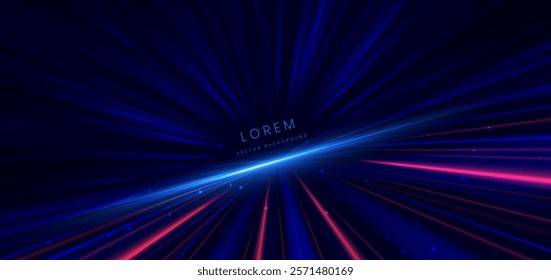 Abstract futuristic glowing neon blue and red ray. Hi speed motion moving concept on dark blue background. Vector illustration