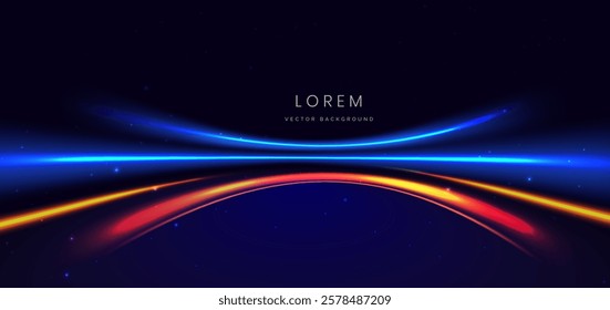 Abstract futuristic glowing neon blue lines. Hi speed motion moving concept on dark blue background. Vector illustration