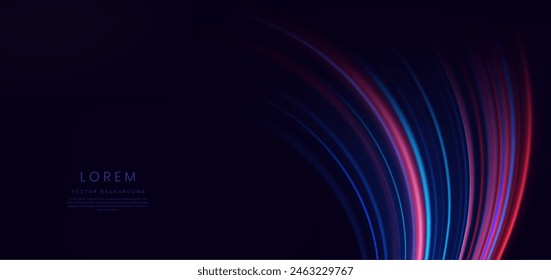 Abstract futuristic glowing neon multi color lines. Hi speed motion moving concept on dark blue background. Vector illustration