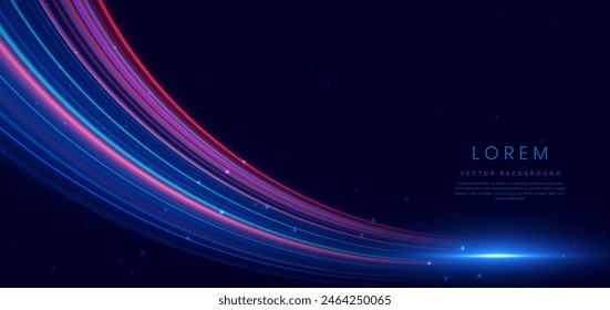 Abstract futuristic glowing neon multi color lines. Hi speed motion moving concept on dark blue background. Vector illustration