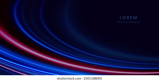 Abstract futuristic glowing neon multi color lines. Hi speed motion moving concept on dark blue background. Vector illustration