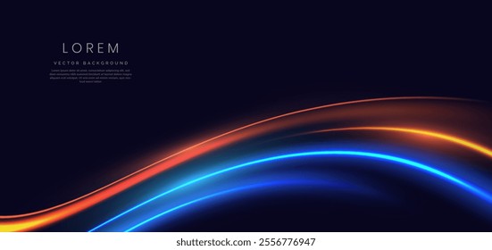 Abstract futuristic glowing neon multi color lines. Hi speed motion moving concept on dark blue background. Vector illustration