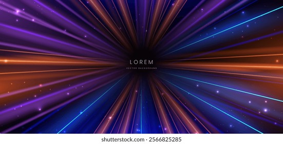 Abstract futuristic glowing neon multi color lines. Hi speed motion moving concept on dark blue background. Vector illustration