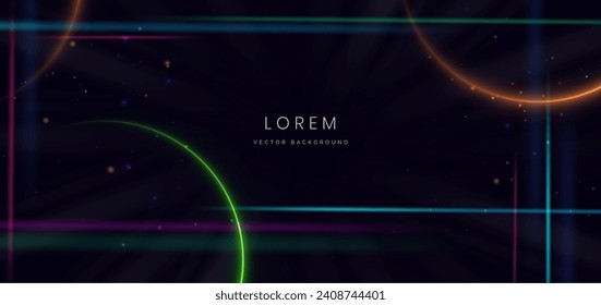 Abstract futuristic gold and green circles neon glowing and light lines effect on dark blue background. Vector illustration