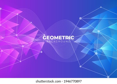Resumen Triángulo geométrico de gradiente futurista y fondo de línea ondulada azul púrpura