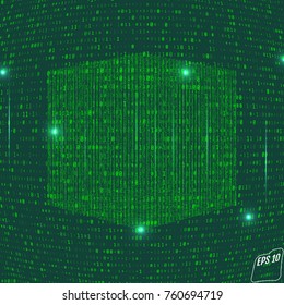 Abstract futuristic green background with cube in matrix style