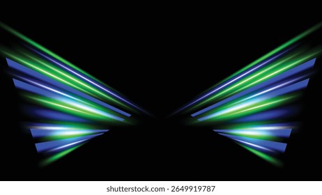 abstract futuristic green and blue light trails background