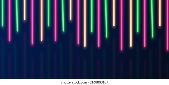 Abstract futuristic green, pink and orange lamp neon lighting effect vertical on dark blue background. Vector illustration