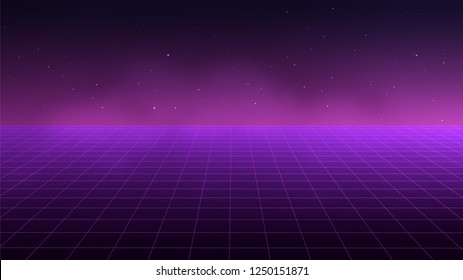 Synthwave Background Retro Futuristic Backdrop Perspective Stock Vector ...