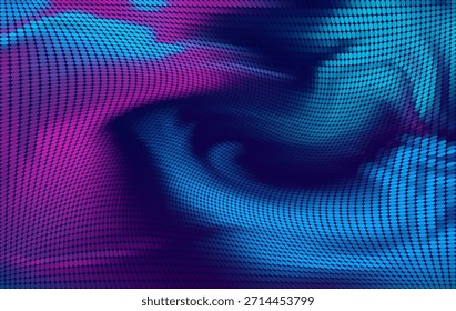 Fundo de onda de malha de grade futurista abstrato exibindo uma superfície digital fluente suave com linhas de grade estruturadas e vibrantes gradientes de néon azul e roxo.