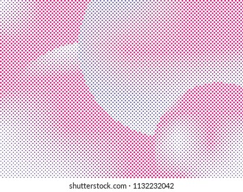 Abstract futuristic halftone panel. The background with dots, points of different shades of pink and violet color and small and big scale. Digital gradient. Vector illustration