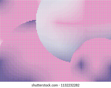 Abstract futuristic halftone panel. The background with dots, points of different shades of pink and violet color and small and big scale. Digital gradient. Vector illustration