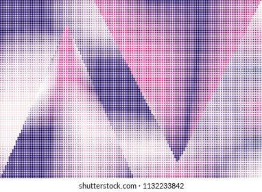 Abstract futuristic halftone panel. The background with dots, points of different shades of pink and violet color and small and big scale. Digital gradient. Vector illustration