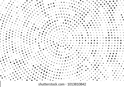 Abstract futuristic halftone pattern. Comic background. Dotted backdrop with circles, dots, small large scale. Design element for web banners, posters, cards, wallpapers, sites. Black and white color