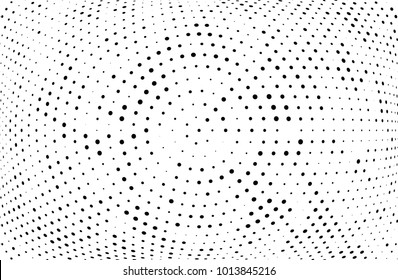Abstract futuristic halftone pattern. Comic background. Dotted backdrop with circles, dots, small large scale. Design element for web banners, posters, cards, wallpapers, sites. Black and white color
