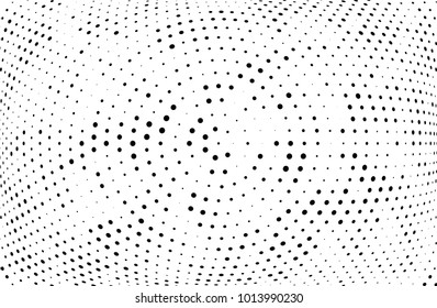 Abstract futuristic halftone pattern. Comic background. Dotted backdrop with circles, dots, small large scale. Design element for web banners, posters, cards, wallpapers, sites. Black and white color