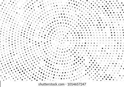 Abstract futuristic halftone pattern. Comic background. Dotted backdrop with circles, dots, small large scale. Design element for web banners, posters, cards, wallpapers, sites. Black and white color