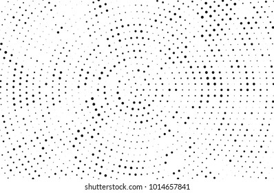 Abstract futuristic halftone pattern. Comic background. Dotted backdrop with circles, dots, small large scale. Design element for web banners, posters, cards, wallpapers, sites. Black and white color