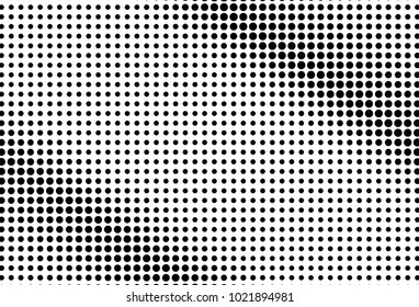 Abstract futuristic halftone pattern. Comic background. Dotted backdrop with circles, dots, point large scale. Design element for web banners, posters, cards, wallpapers, sites. Black and white color