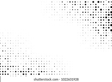 Abstract futuristic halftone pattern. Comic background. Dotted backdrop with circles, dots, point different scale Design element for web banners, posters, cards, wallpapers, sites. Black and white