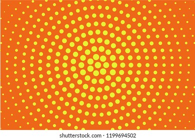 Abstract futuristic halftone pattern. Comic background. Dotted backdrop with circles, dots, point large scale. Design element for web banners, posters, cards, wallpapers, sites. Yellow, orange color