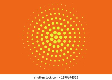 Abstract futuristic halftone pattern. Comic background. Dotted backdrop with circles, dots, point large scale. Design element for web banners, posters, cards, wallpapers, sites. Yellow, orange color