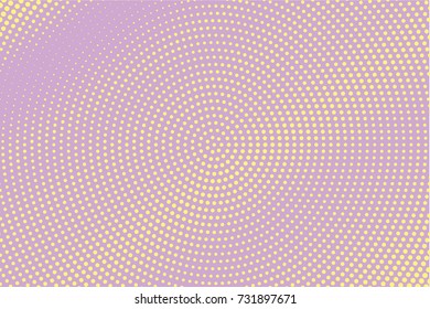 Abstract futuristic halftone pattern. Comic background. Dotted backdrop with circles, dots, point large scale. Design element for web banners, posters, cards, wallpapers, sites. Lilac, yellow color