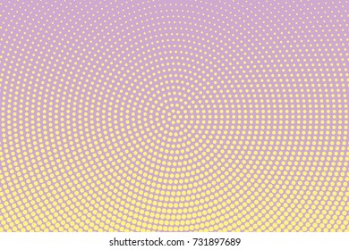 Abstract futuristic halftone pattern. Comic background. Dotted backdrop with circles, dots, point large scale. Design element for web banners, posters, cards, wallpapers, sites. Lilac, yellow color