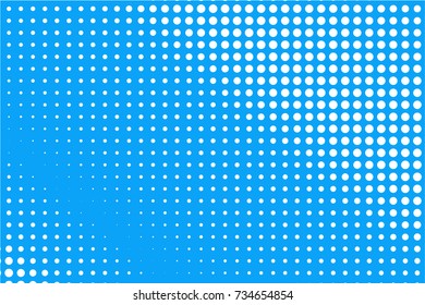 Abstract futuristic halftone pattern. Comic background. Dotted backdrop with circles, dots, point large scale. Design element for web banners, posters, cards, wallpapers, sites. Blue and white color