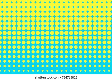 Abstract futuristic halftone pattern. Comic background. Dotted backdrop with circles, dots, point large scale. Design element for web banners, posters, cards, wallpapers, sites. Blue, yellow color