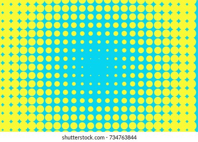 Abstract futuristic halftone pattern. Comic background. Dotted backdrop with circles, dots, point large scale. Design element for web banners, posters, cards, wallpapers, sites. Blue, yellow color