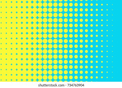 Abstract futuristic halftone pattern. Comic background. Dotted backdrop with circles, dots, point large scale. Design element for web banners, posters, cards, wallpapers, sites. Blue, yellow color