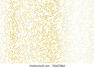 Abstract futuristic halftone pattern. Comic background. Dotted backdrop with circles, dots, point small scale. Design element for web banners, posters, cards, wallpapers, sites. Gold, golden glitter