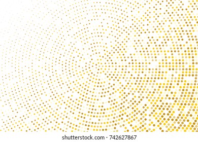 Abstract futuristic halftone pattern. Comic background. Dotted backdrop with circles, dots, point small scale. Design element for web banners, posters, cards, wallpapers, sites. Gold, golden glitter