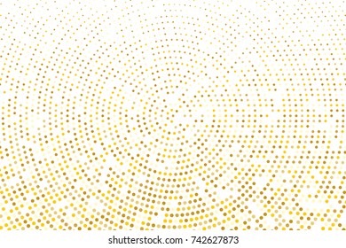 Abstract futuristic halftone pattern. Comic background. Dotted backdrop with circles, dots, point small scale. Design element for web banners, posters, cards, wallpapers, sites. Gold, golden glitter