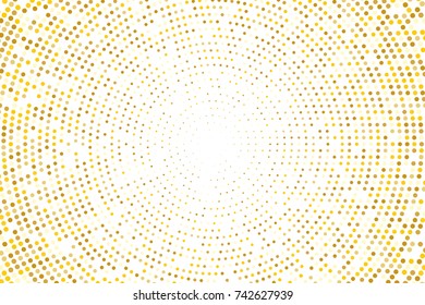 Abstract futuristic halftone pattern. Comic background. Dotted backdrop with circles, dots, point small scale. Design element for web banners, posters, cards, wallpapers, sites. Gold, golden glitter