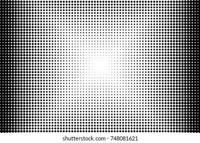 Abstract futuristic halftone pattern. Comic background. Dotted backdrop with circles, dots, point small scale. Design element for web banners, posters, cards, wallpapers, sites. Black and white color